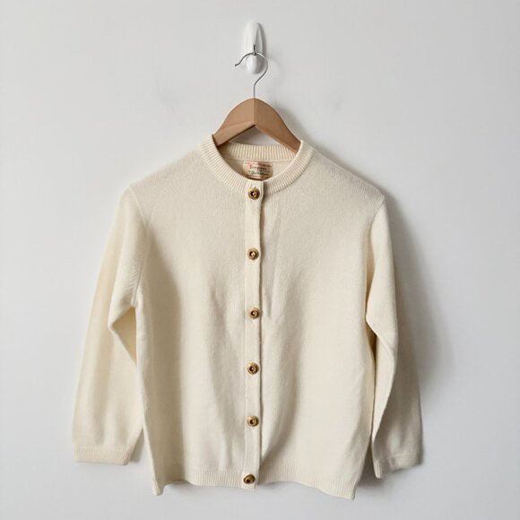 Simpson Piccadilly by Ballantyne 100% Cashmere Vintage Cardigan Cream White - Picture 2 of 5
